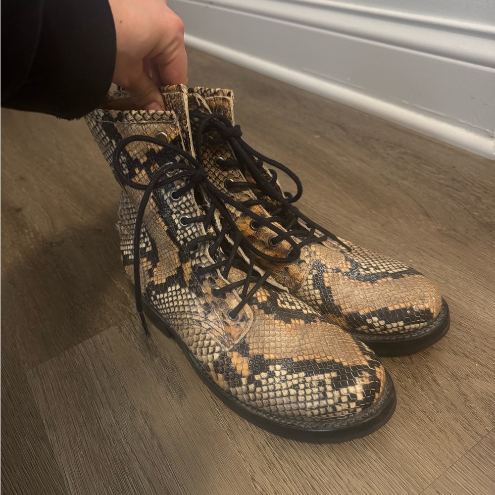 FRYE Snakeskin Lace-Up Boots